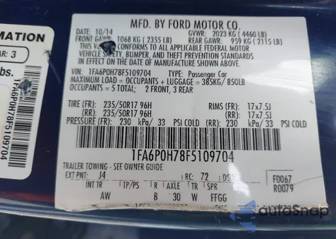 2015 Ford Fusion Se z USA, uszkodzony, nr VIN 1FA6P0H78F5109704